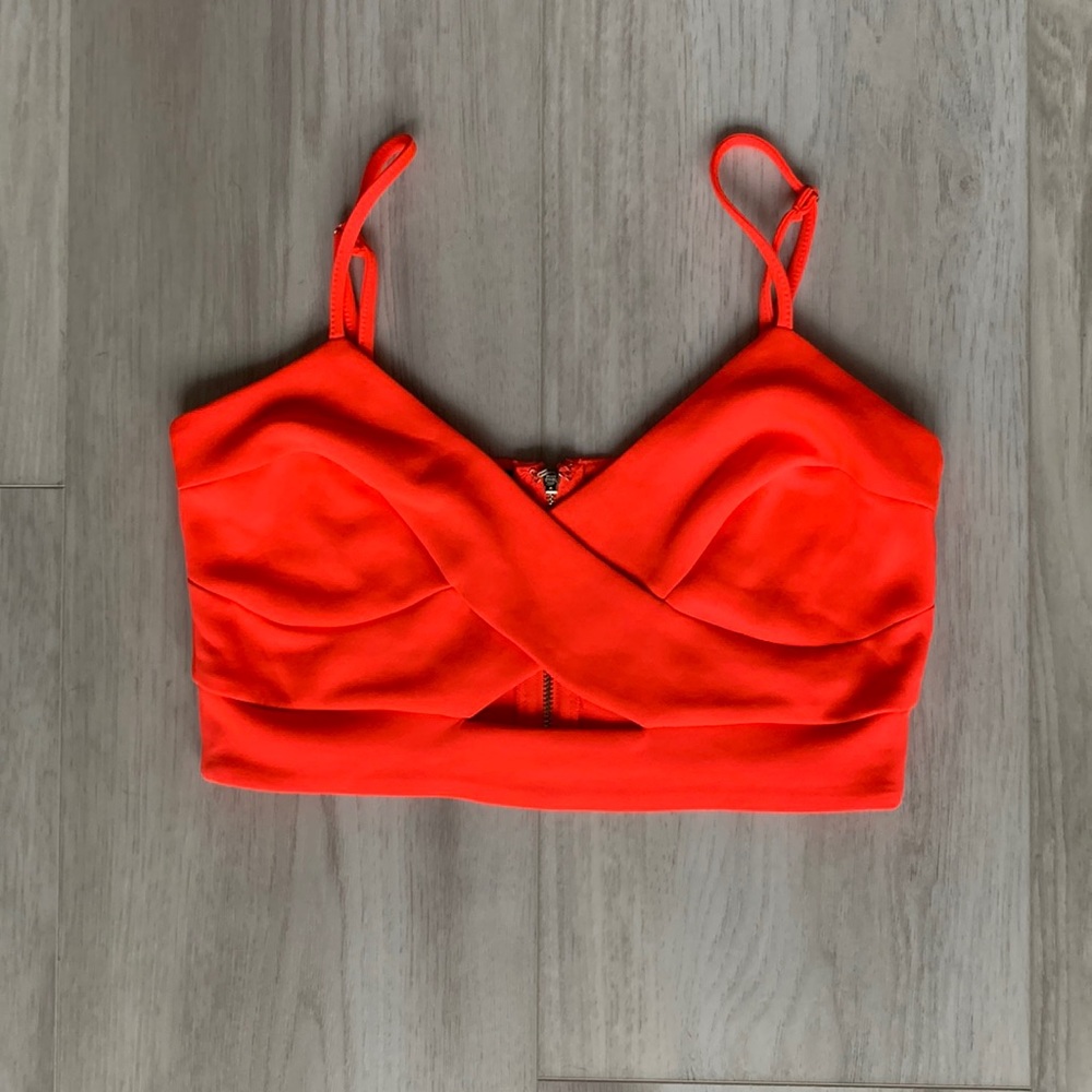 Bebe Spaghetti Strap Orange/Res Crop Top Size S